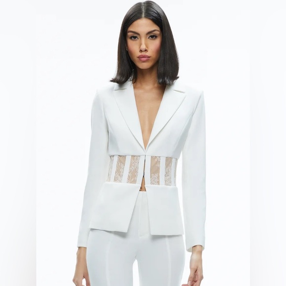 Alice Olivia ALEXIA FITTED SHEER CORSET BLAZER- Off White